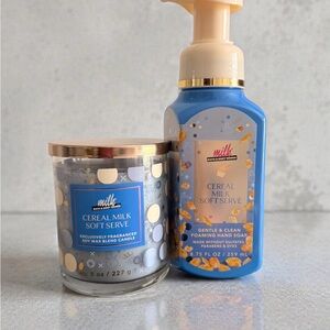 Bath & Body Works Cereal Milk Soft Serve Candle and Soap Set - Blue and Gold